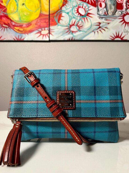 Dooney & Bourke Handbags - Dooney & Bourke Tiverton Blue Tartan Plaid Crossbody Tassel Bag + COA